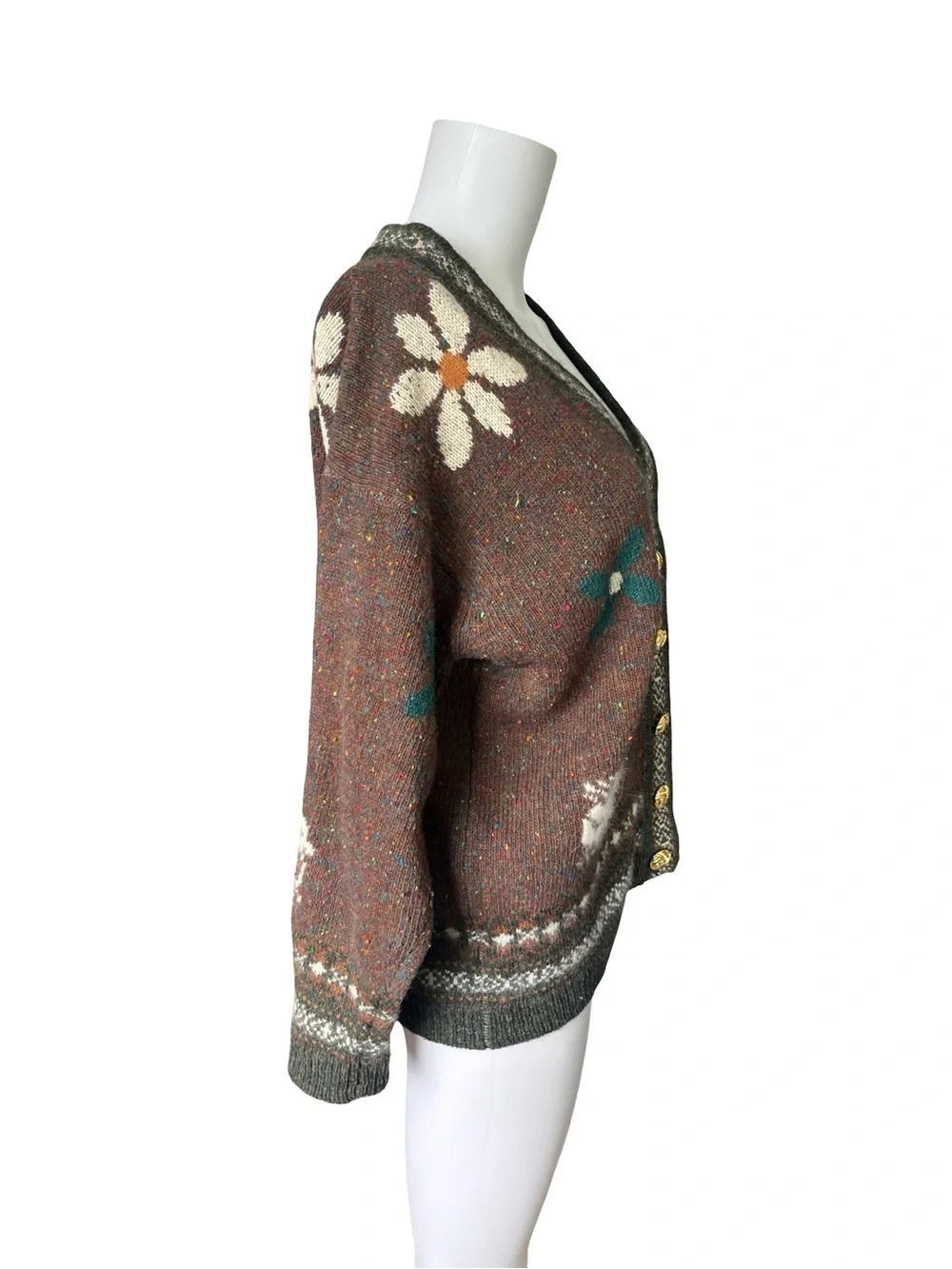 Vintage Fwanloi Wool Cardigan Sweater Brown Floral Knit Womens Size Small - Picture 4 of 9